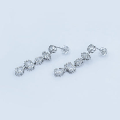 24K Gold Filled 20mm Geometric CZ Bezel Drop Stud Earrings in Gold &amp; Silver | AB678 AB679