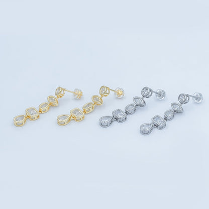 24K Gold Filled 20mm Geometric CZ Bezel Drop Stud Earrings in Gold &amp; Silver | AB678 AB679