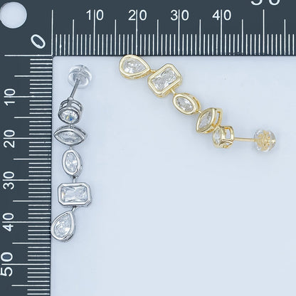 24K Gold Filled 20mm Geometric CZ Bezel Drop Stud Earrings in Gold &amp; Silver | AB678 AB679