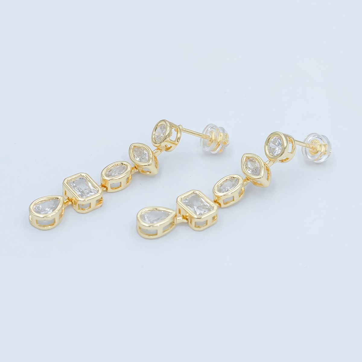24K Gold Filled 20mm Geometric CZ Bezel Drop Stud Earrings in Gold &amp; Silver | AB678 AB679