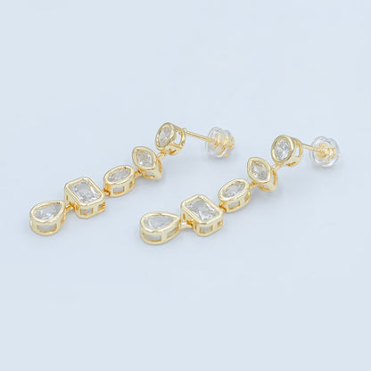 24K Gold Filled 20mm Geometric CZ Bezel Drop Stud Earrings in Gold &amp; Silver | AB678 AB679