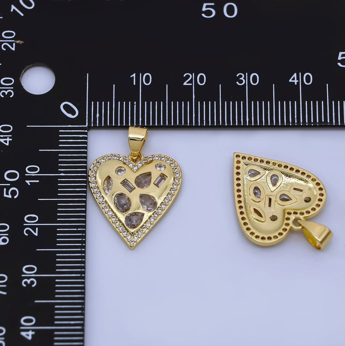 24K Gold Filled Geometric CZ Micro Paved Heart Pendant | AH454