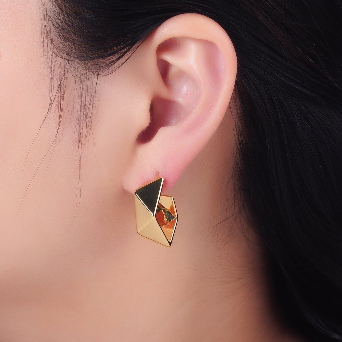 24K Gold Filled 22mm Geometric Edged C-Shaped Hoop Earrings in Gold &amp; Silver | AB879 AB880