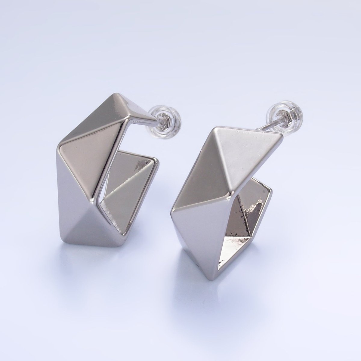 24K Gold Filled 22mm Geometric Edged C-Shaped Hoop Earrings in Gold &amp; Silver | AB879 AB880