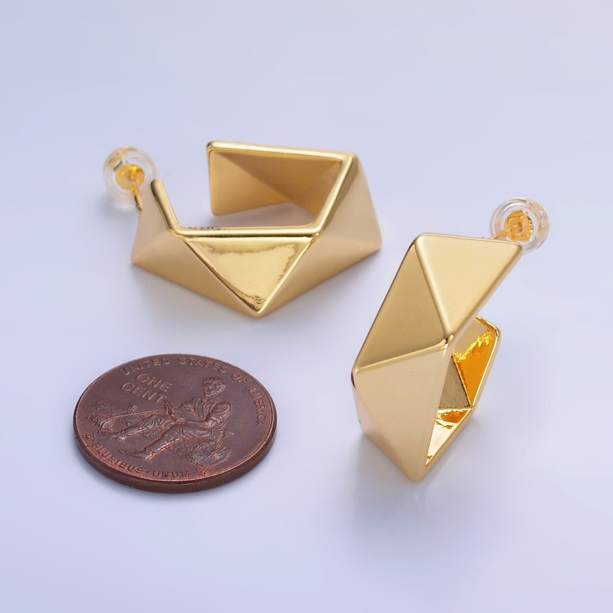 24K Gold Filled 22mm Geometric Edged C-Shaped Hoop Earrings in Gold &amp; Silver | AB879 AB880