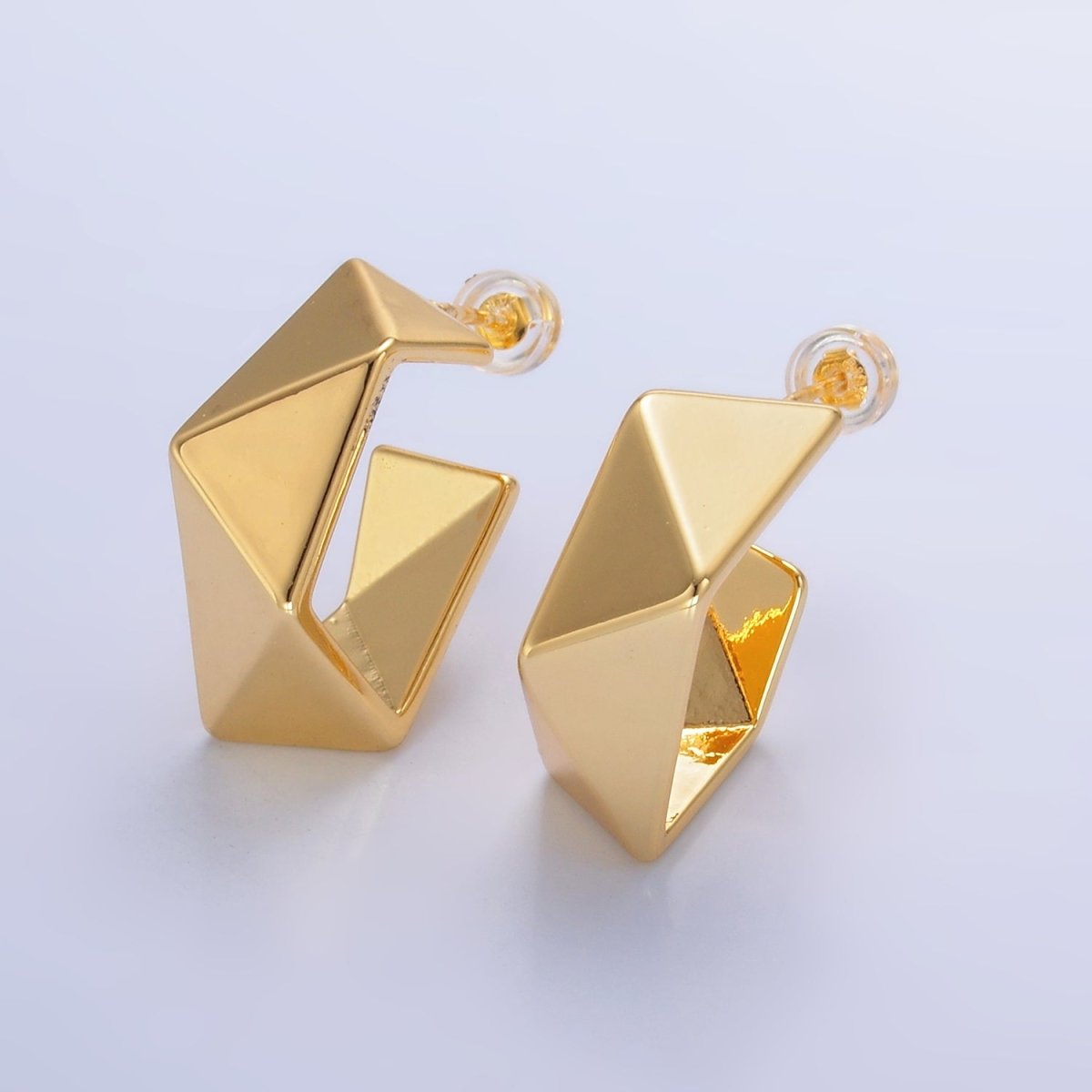 24K Gold Filled 22mm Geometric Edged C-Shaped Hoop Earrings in Gold &amp; Silver | AB879 AB880