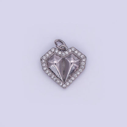 24K Gold Filled Geometric Edged Heart Micro Paved CZ Charm in Gold &amp; Silver | N097