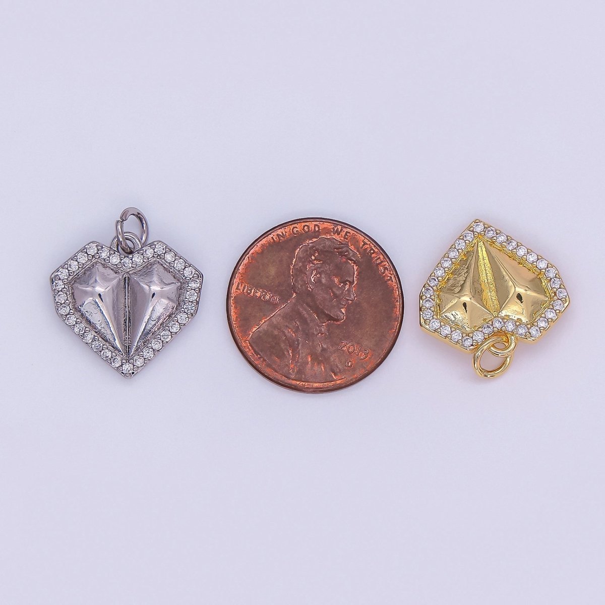 24K Gold Filled Geometric Edged Heart Micro Paved CZ Charm in Gold &amp; Silver | N097