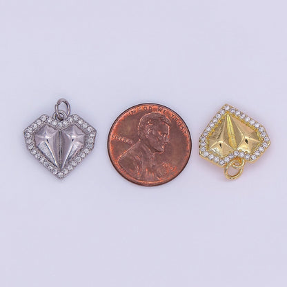 24K Gold Filled Geometric Edged Heart Micro Paved CZ Charm in Gold &amp; Silver | N097