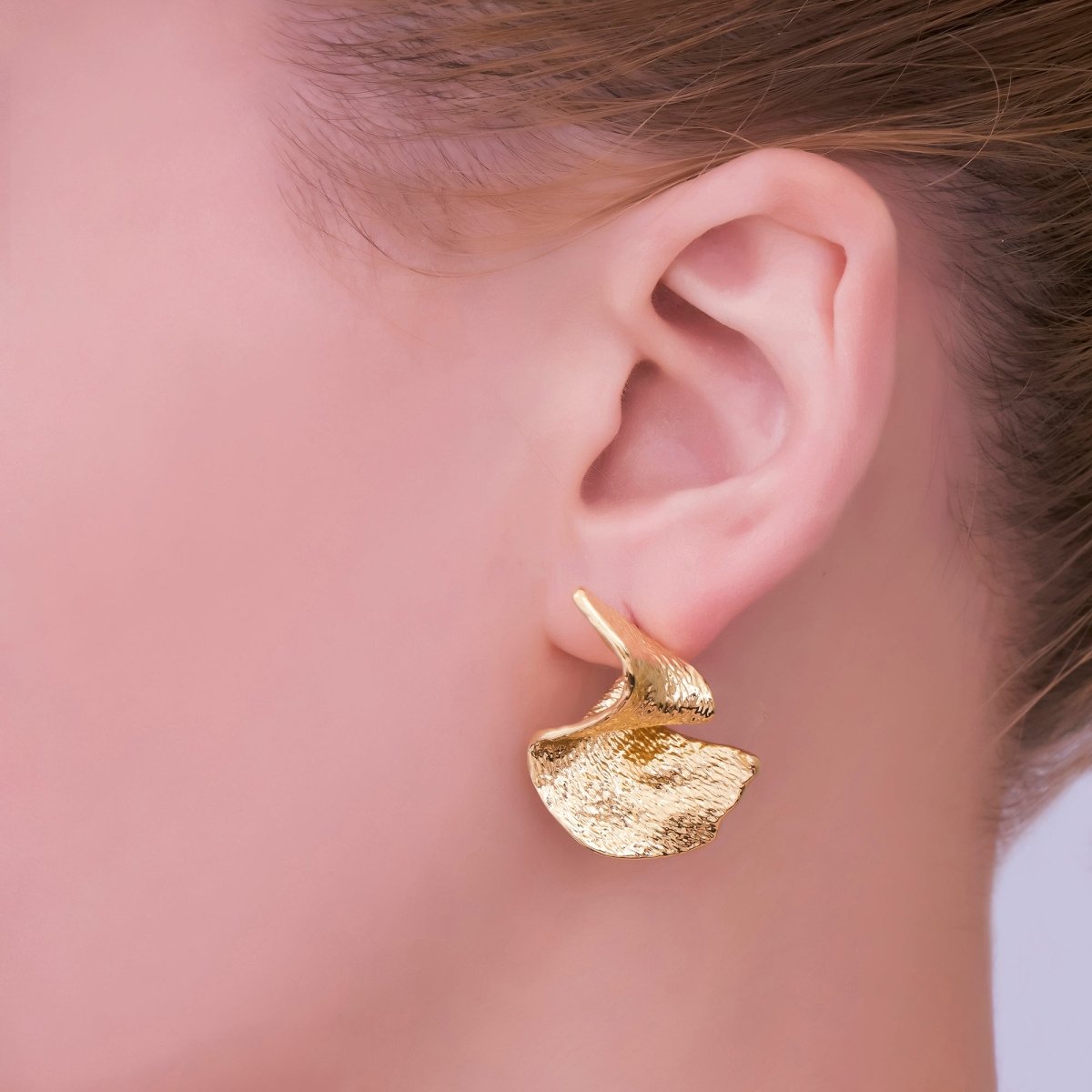 24K Gold Filled Geometric Hammered Foil Stud Earrings | AD569