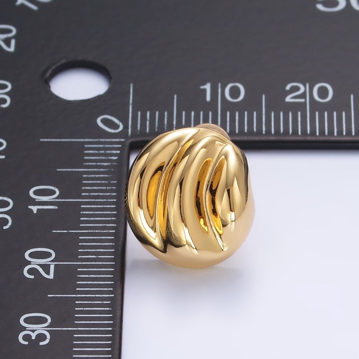 24K Gold Filled Geometric Hammered Lined Round Stud Earrings in Gold &amp; Silver | AB877 AB878