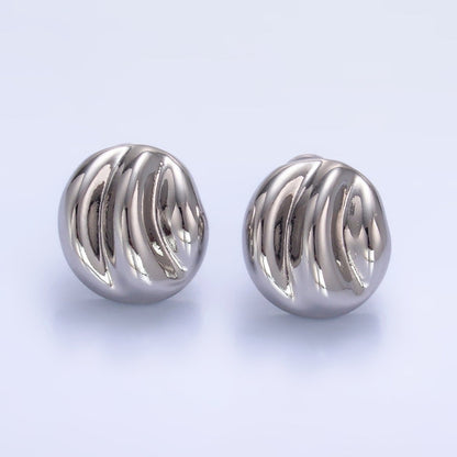 24K Gold Filled Geometric Hammered Lined Round Stud Earrings in Gold &amp; Silver | AB877 AB878
