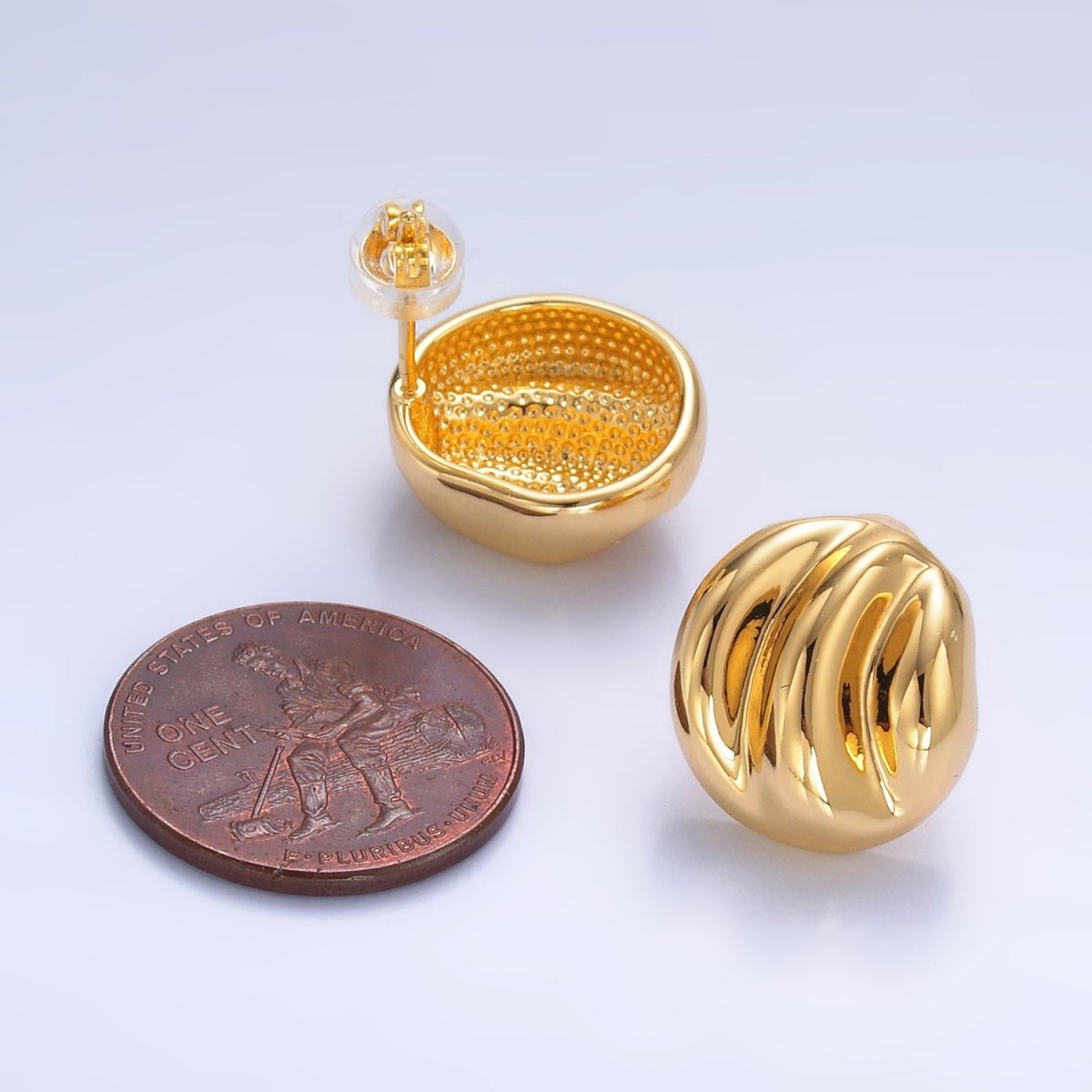 24K Gold Filled Geometric Hammered Lined Round Stud Earrings in Gold &amp; Silver | AB877 AB878