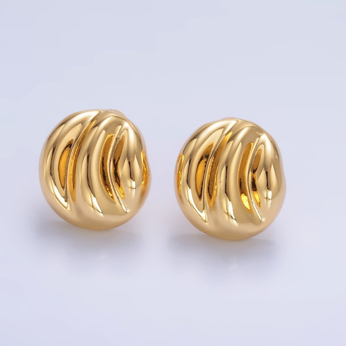 24K Gold Filled Geometric Hammered Lined Round Stud Earrings in Gold &amp; Silver | AB877 AB878