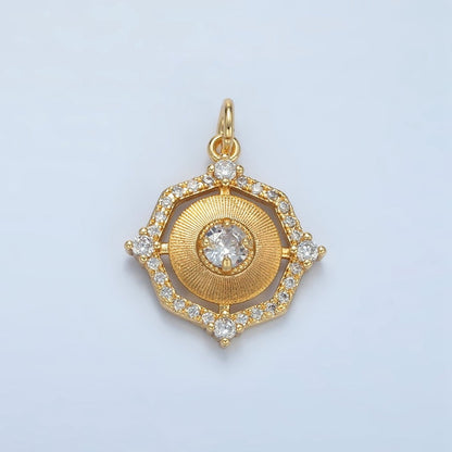 24K Gold Filled Geometric Sunburst Micro Paved CZ Bezel Charm | E203