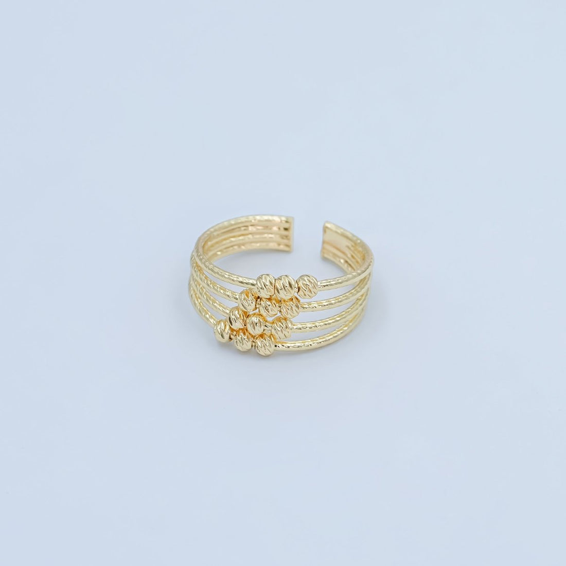 24K Gold Filled Geometric Textured Bead Multi Band Ring | O1000