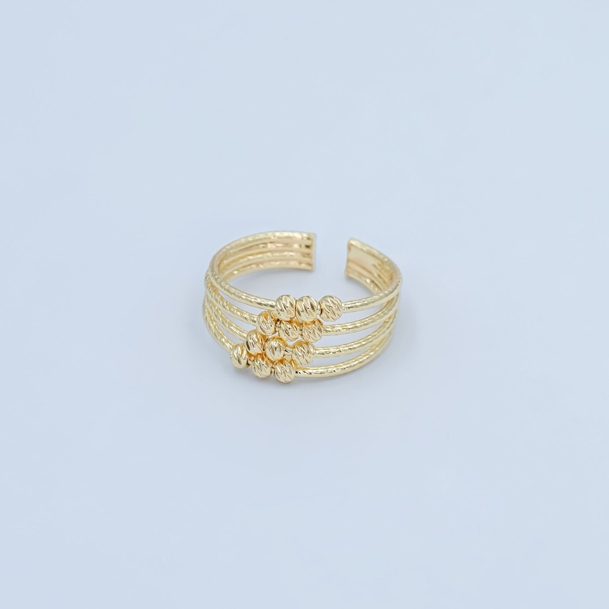 24K Gold Filled Geometric Textured Bead Multi Band Ring | O1000