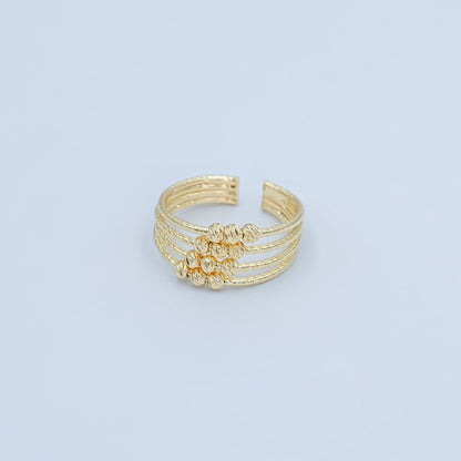 24K Gold Filled Geometric Textured Bead Multi Band Ring | O1000