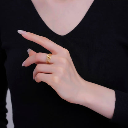 24K Gold Filled Geometric Textured Bead Multi Band Ring | O1000