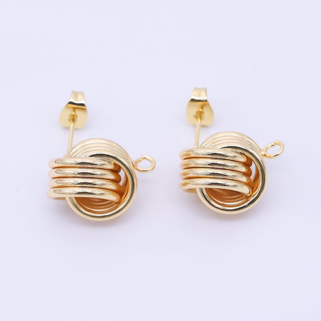24K Gold Filled Geometric Triple Band Coil Double Drop Stud Earrings Findings | Z1326