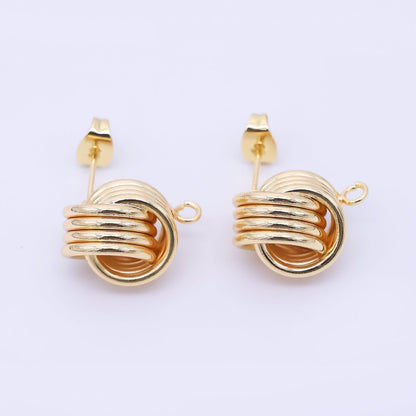 24K Gold Filled Geometric Triple Band Coil Double Drop Stud Earrings Findings | Z1326