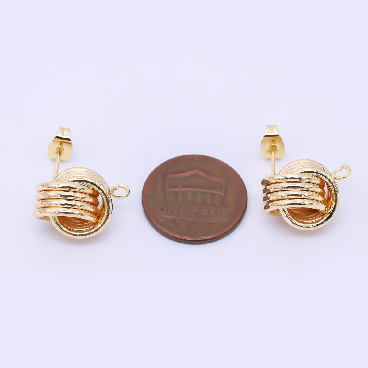 24K Gold Filled Geometric Triple Band Coil Double Drop Stud Earrings Findings | Z1326