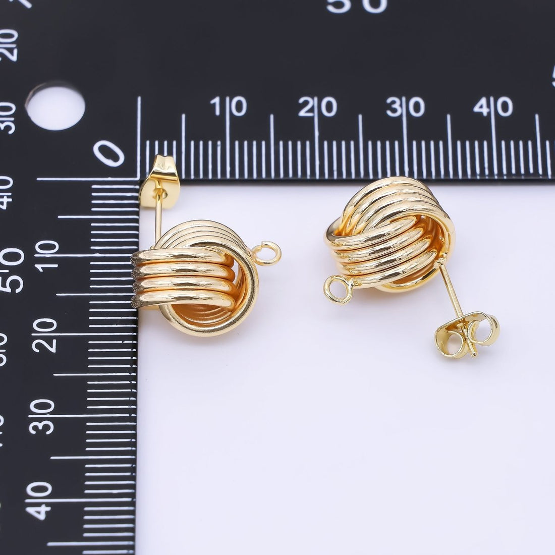 24K Gold Filled Geometric Triple Band Coil Double Drop Stud Earrings Findings | Z1326