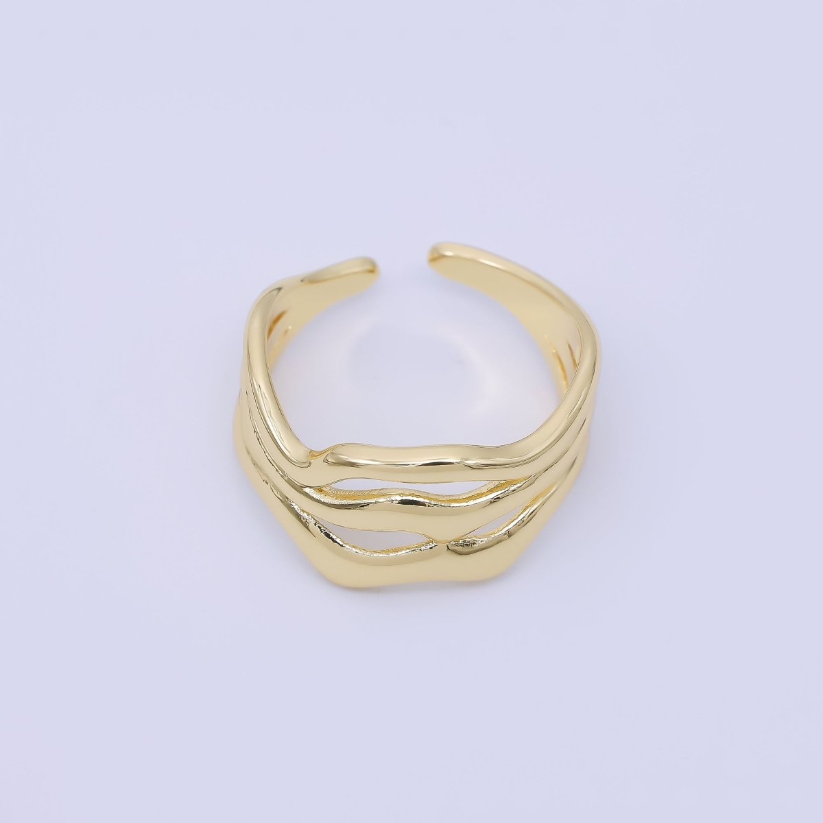 24K Gold Filled Geometric Triple Molten Band Ring in Gold &amp; Silver | O1621 O1620