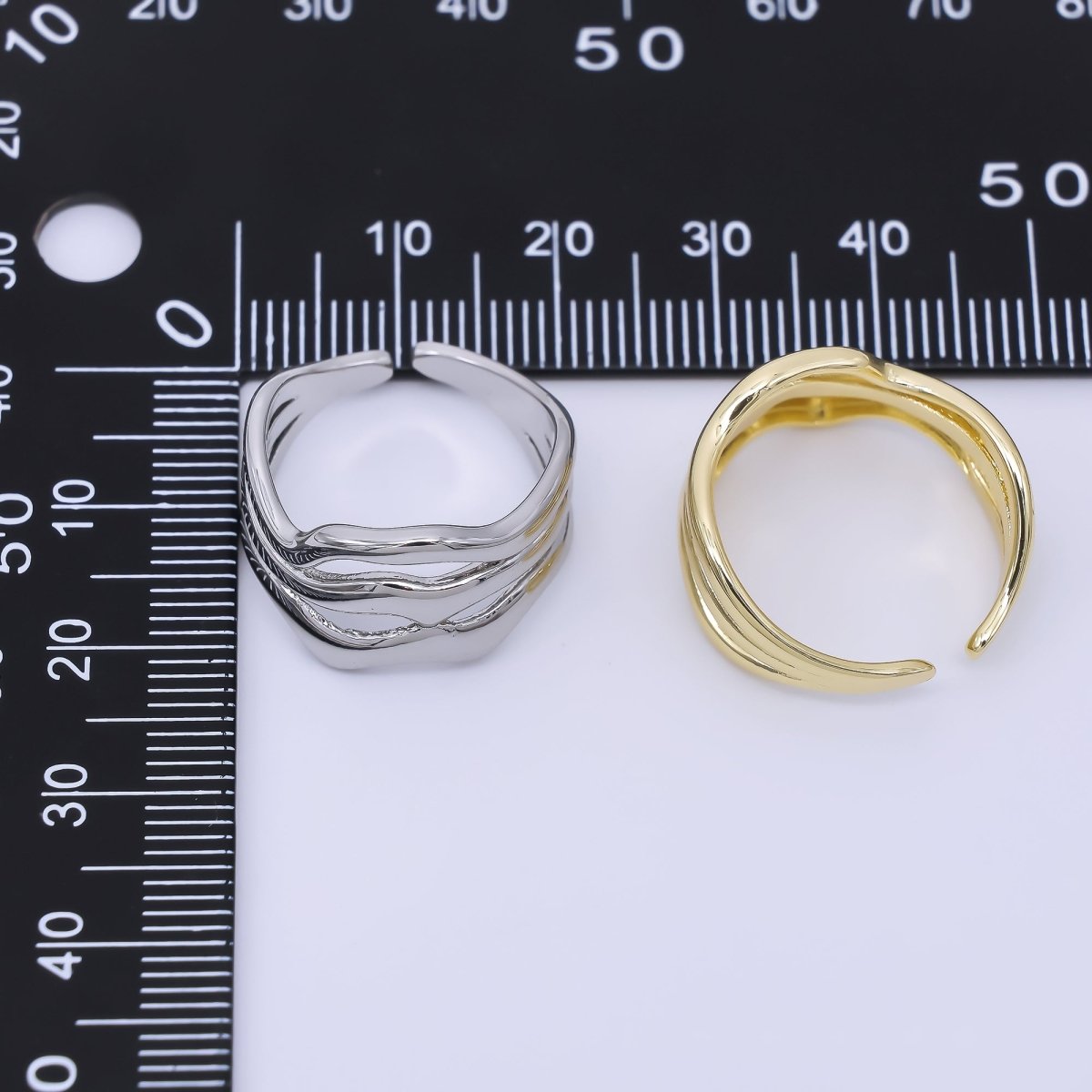 24K Gold Filled Geometric Triple Molten Band Ring in Gold &amp; Silver | O1621 O1620