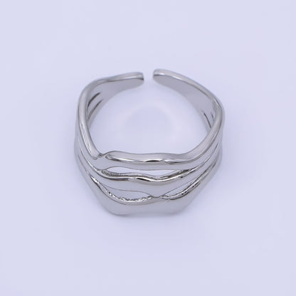 24K Gold Filled Geometric Triple Molten Band Ring in Gold &amp; Silver | O1621 O1620