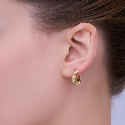 24K Gold Filled Geometric Twisted Dotted Hoop Earrings | AD1192
