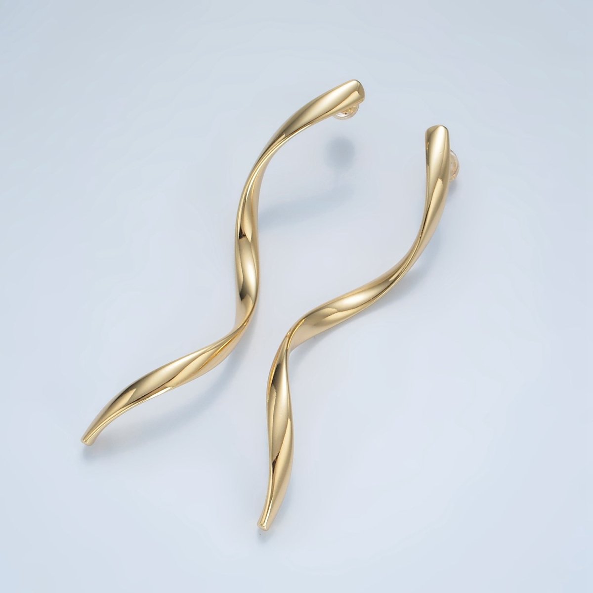 24K Gold Filled 72mm Geometric Wavy Stud Earrings in Gold &amp; Silver | AD600 AD601