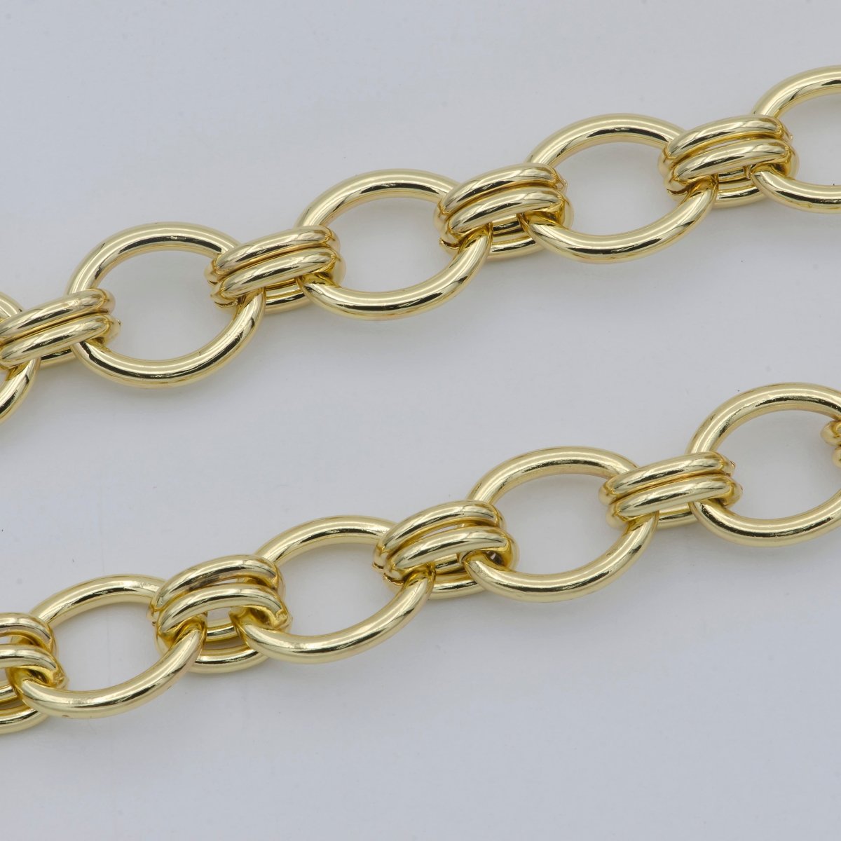 24K Gold Plated Gold Chunky Oval Cable Chain by Yard, 10.4X12.6mm, Bold ROLO Cable Chain, Fancy Statement Chain, Wholesale Bulk Chain | ROLL-468 Clearance Pricing