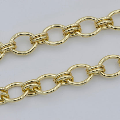 24K Gold Plated Gold Chunky Oval Cable Chain by Yard, 10.4X12.6mm, Bold ROLO Cable Chain, Fancy Statement Chain, Wholesale Bulk Chain | ROLL-468 Clearance Pricing