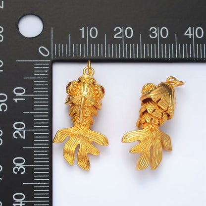 24K Gold Filled 30mm Gold Fish Artisan Multidimensional Pet Animal Charm | E018