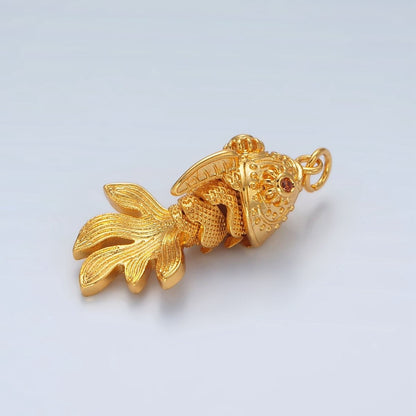 24K Gold Filled 30mm Gold Fish Artisan Multidimensional Pet Animal Charm | E018