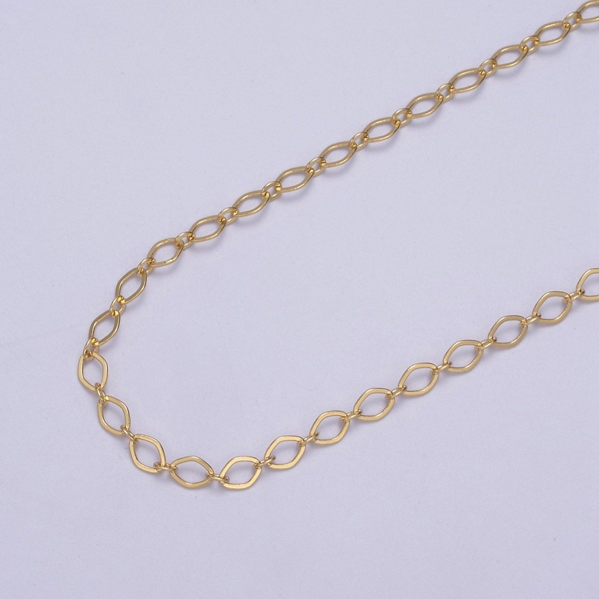 24k Gold Filled Gold Oval Rhombus Chain by Yard, Oval Link, Wholesale Bulk Roll Chain for Jewelry Making, Width 3.3mm | ROLL-611 ROLL-612