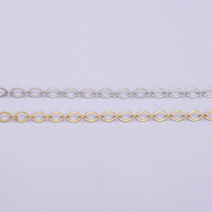 24k Gold Filled Gold Oval Rhombus Chain by Yard, Oval Link, Wholesale Bulk Roll Chain for Jewelry Making, Width 3.3mm | ROLL-611 ROLL-612