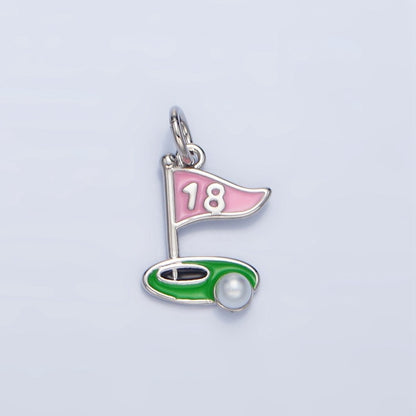 24K Gold Filled 11mm Golf Course Pearl Enamel Charm in Gold &amp; Silver | E371