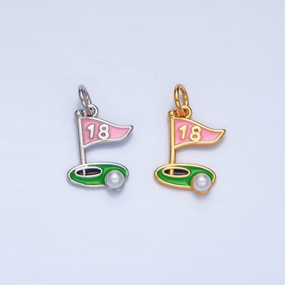 24K Gold Filled 11mm Golf Course Pearl Enamel Charm in Gold &amp; Silver | E371