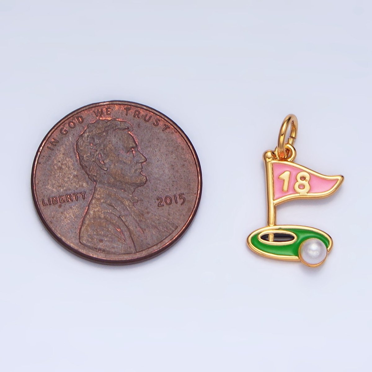 24K Gold Filled 11mm Golf Course Pearl Enamel Charm in Gold &amp; Silver | E371