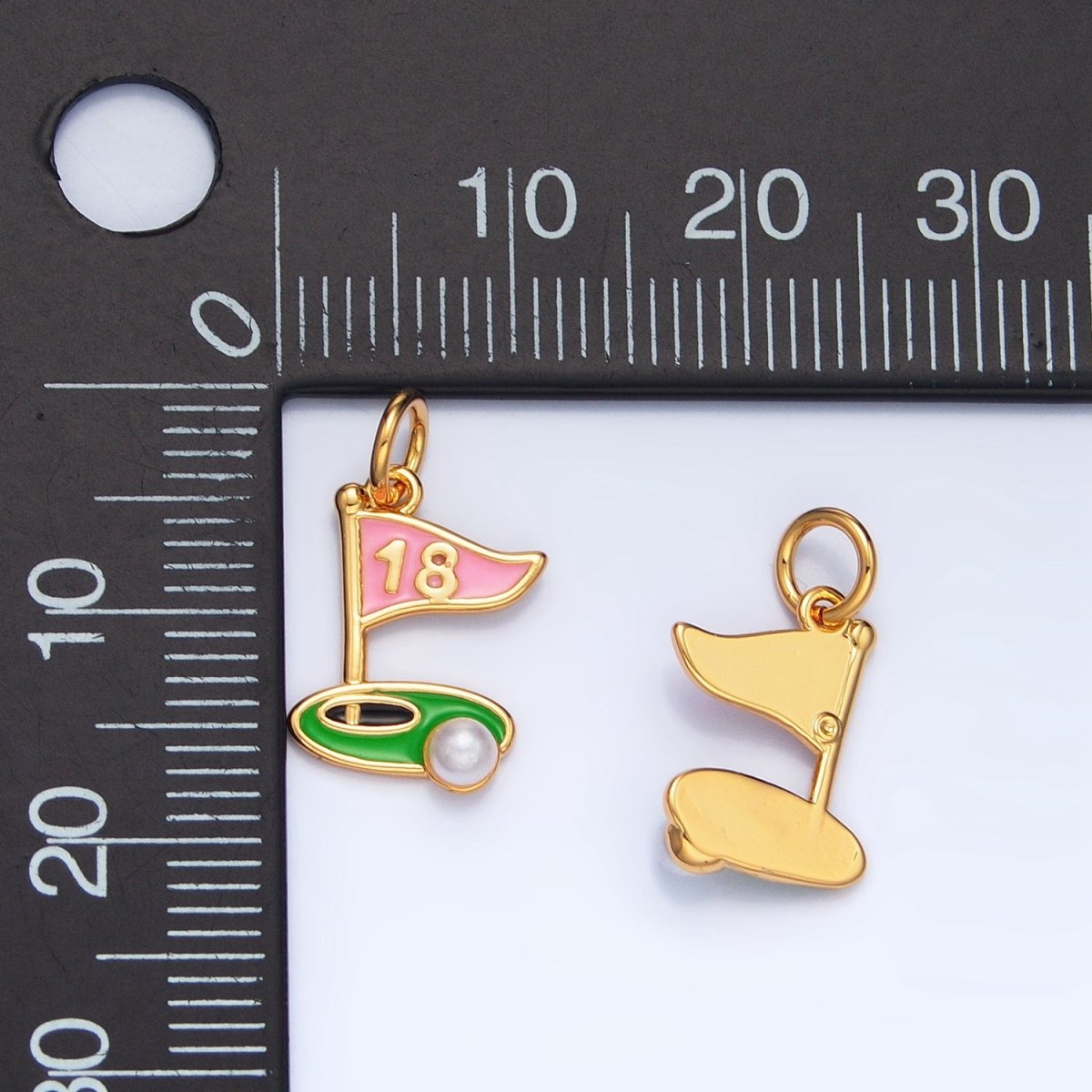 24K Gold Filled 11mm Golf Course Pearl Enamel Charm in Gold &amp; Silver | E371