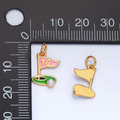 24K Gold Filled 11mm Golf Course Pearl Enamel Charm in Gold &amp; Silver | E371