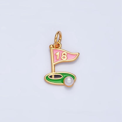 24K Gold Filled 11mm Golf Course Pearl Enamel Charm in Gold &amp; Silver | E371