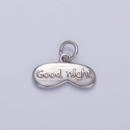 24K Gold Filled "Good Night" Script Engraved Sleep Mask Charm in Gold &amp; Silver | W416