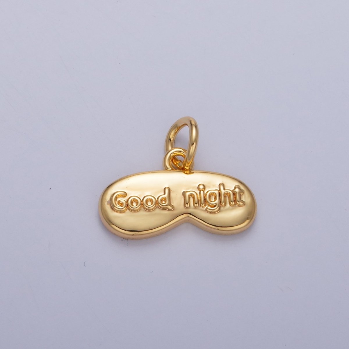 24K Gold Filled "Good Night" Script Engraved Sleep Mask Charm in Gold &amp; Silver | W416