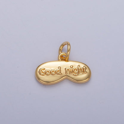 24K Gold Filled "Good Night" Script Engraved Sleep Mask Charm in Gold &amp; Silver | W416