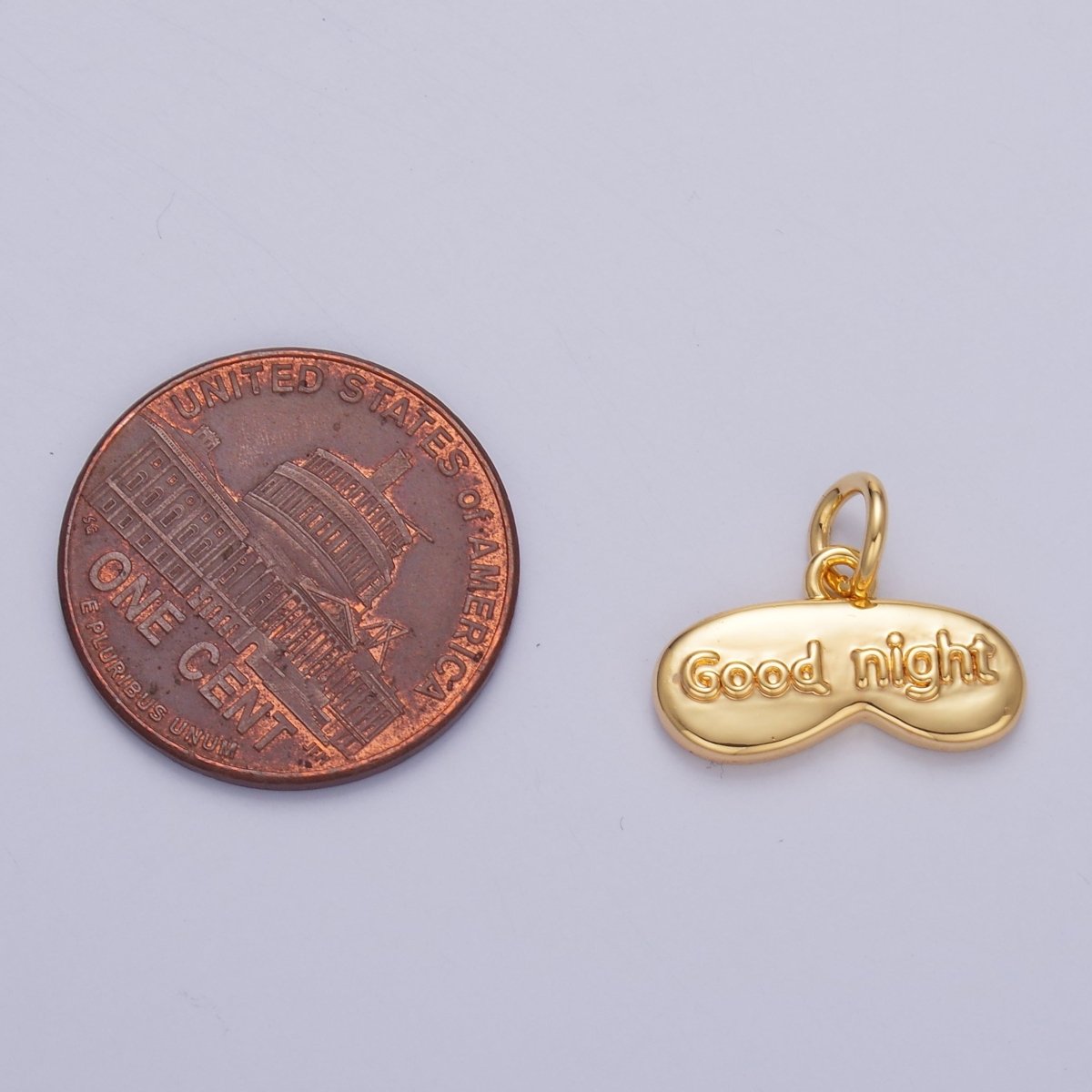 24K Gold Filled "Good Night" Script Engraved Sleep Mask Charm in Gold &amp; Silver | W416