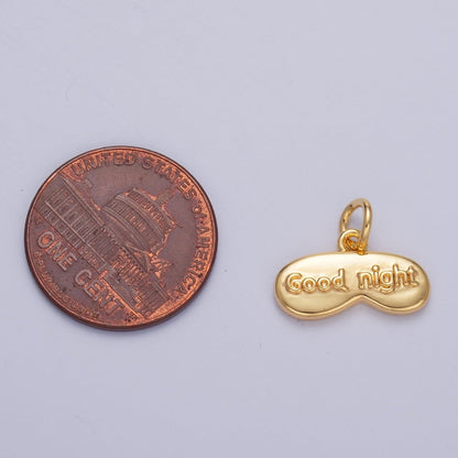 24K Gold Filled "Good Night" Script Engraved Sleep Mask Charm in Gold &amp; Silver | W416