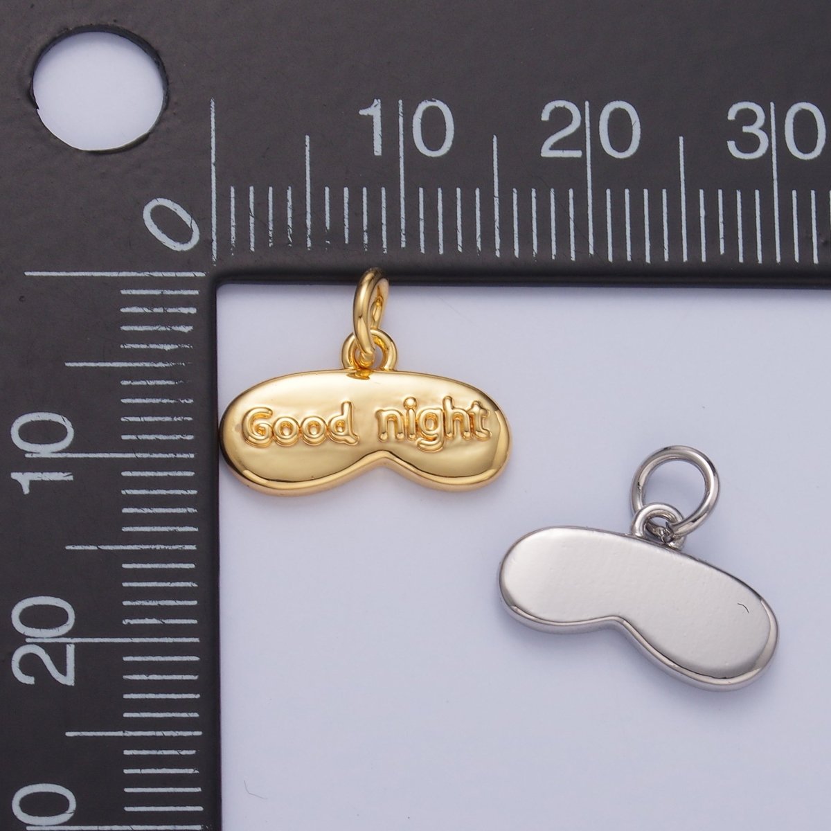 24K Gold Filled "Good Night" Script Engraved Sleep Mask Charm in Gold &amp; Silver | W416